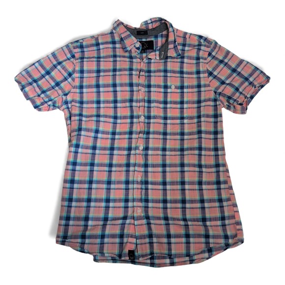 Even Tide Other - Even Tide Men's Pink Plaid Short-Sleeve‎ Button-Down - M